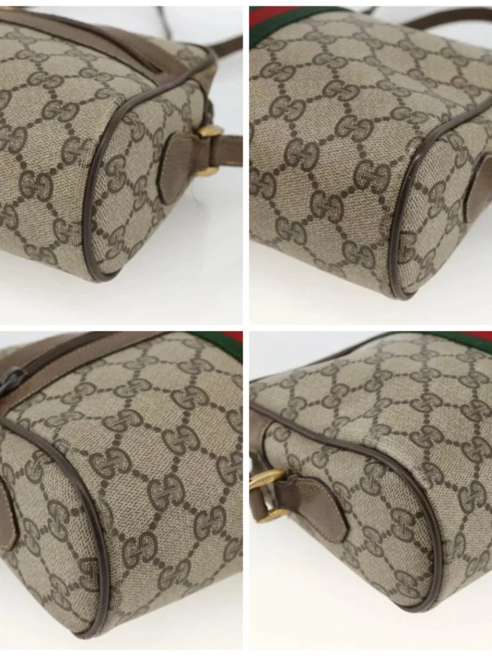 GUCCI GG Supreme Web Sherry Line Bag PVC Beige Gold 75 02 004 Auth BAZ578